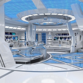 现代太空飞船科技展厅3D模型下载